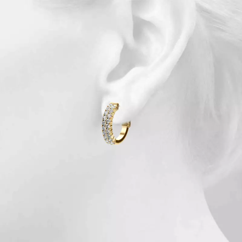 14K Yellow Gold Double Row Diamond Hoop Earrings
